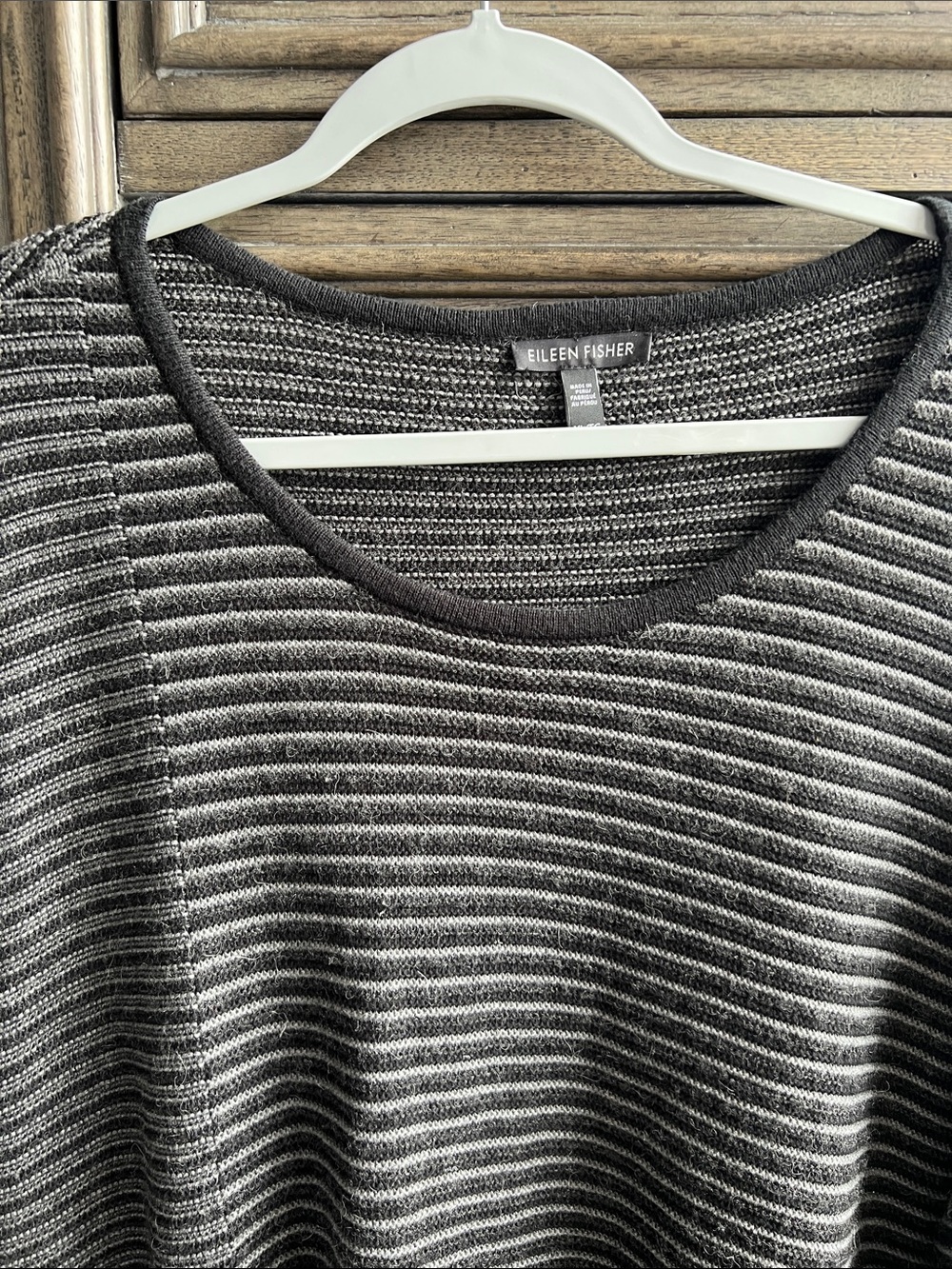 Eileen Fisher Black & Charcoal Striped Knit Top Elevated Basic